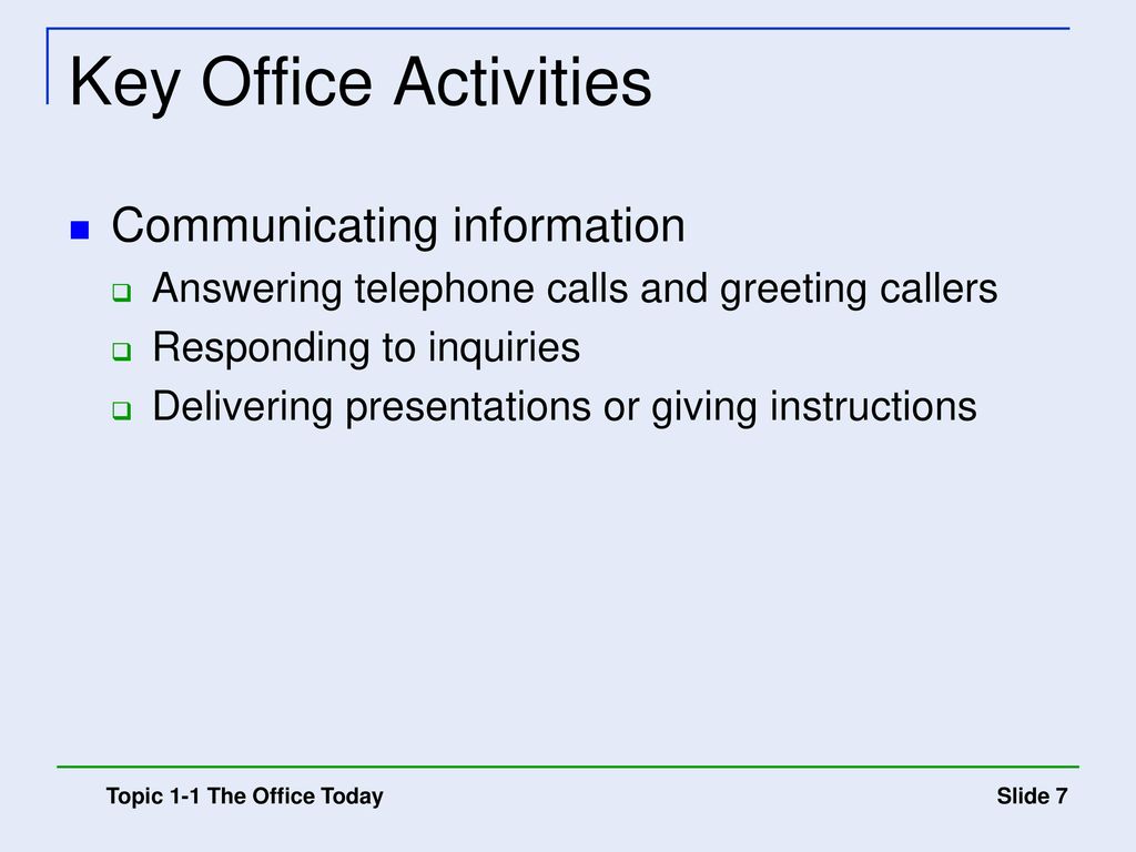 Key Office Activities Communicating information