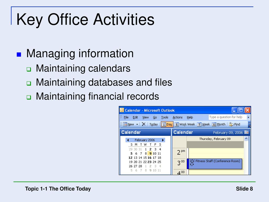 Key Office Activities Managing information Maintaining calendars
