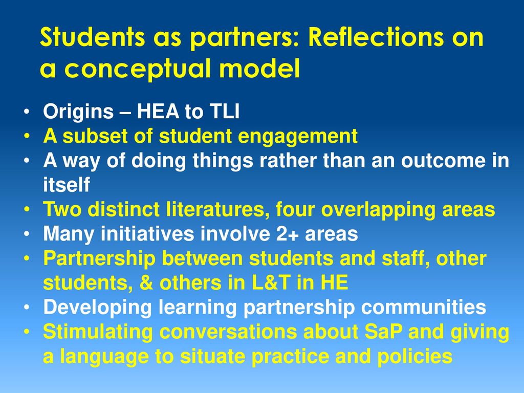 Students as partners: Reflections on a conceptual model
