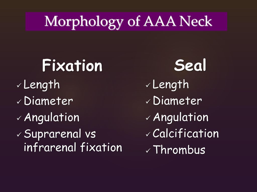 Fixation Seal Morphology of AAA Neck Length Length Diameter Diameter