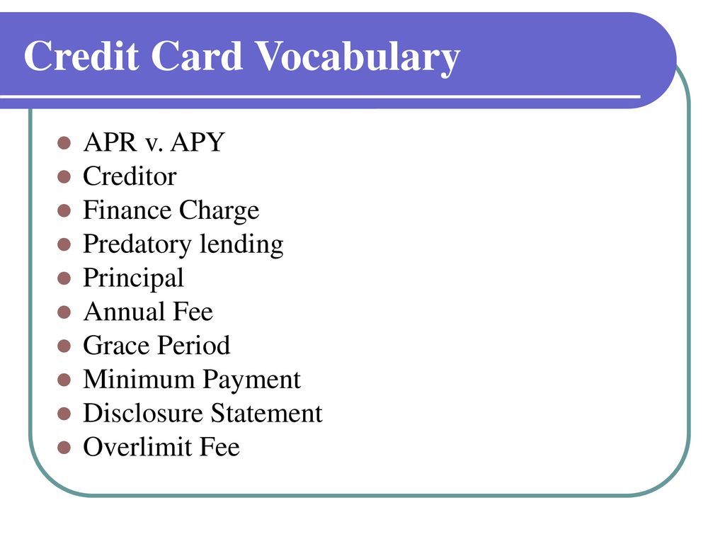 Credit Card Vocabulary