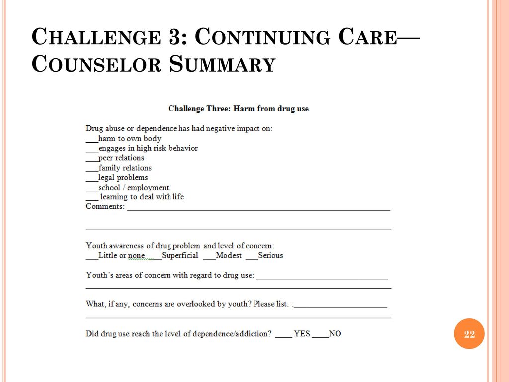 Challenge 3: Continuing Care—Counselor Summary
