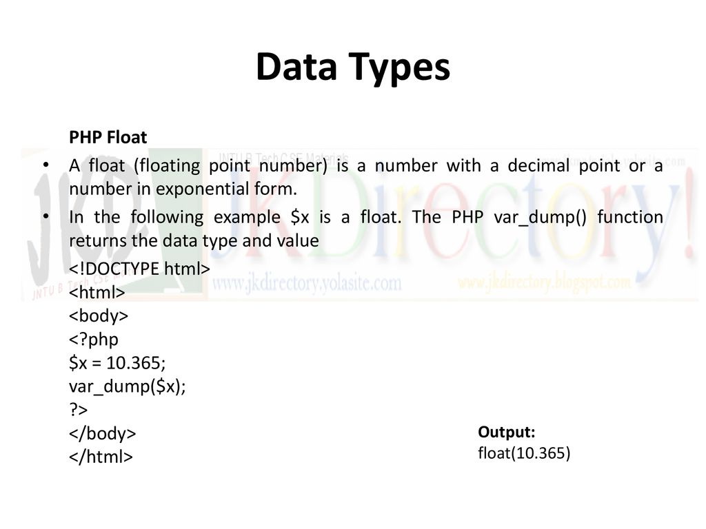 UNIT-III Overview of PHP Data types and concepts: Variables and data types,  Operators, Expressions and statements, strings, arrays and functions. - ppt  download
