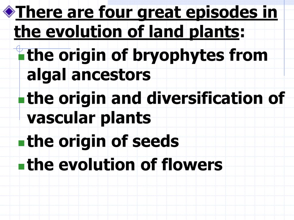 There are four great episodes in the evolution of land plants: