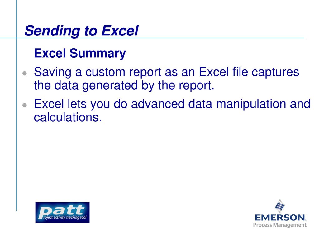 Sending to Excel Excel Summary