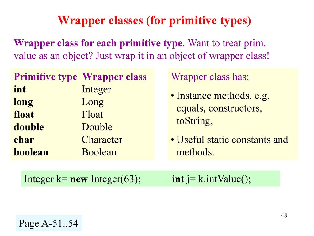 Wrapper classes (for primitive types)