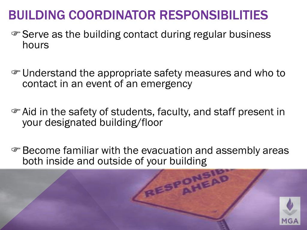 Building Coordinator responsibilities