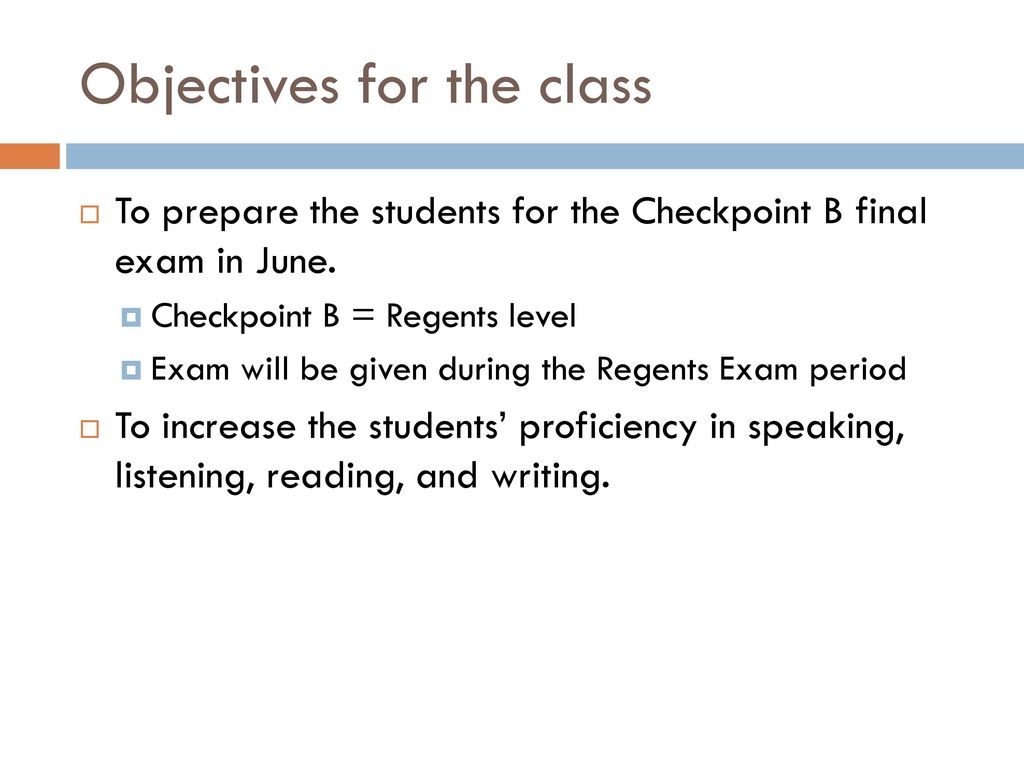 Objectives for the class