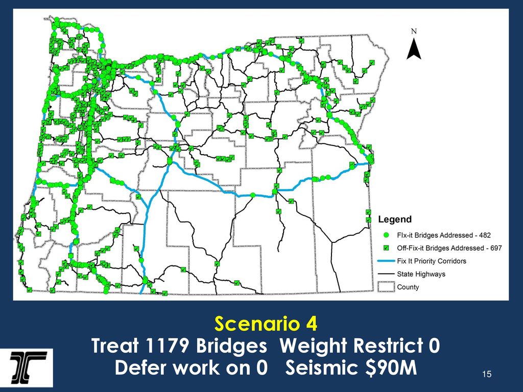 Scenario 4 Treat 1179 Bridges Weight Restrict 0 Defer work on 0 Seismic $90M