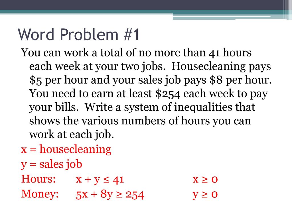 11-11 Systems of Linear Inequalities Word Problems - ppt download With Inequality Word Problems Worksheet