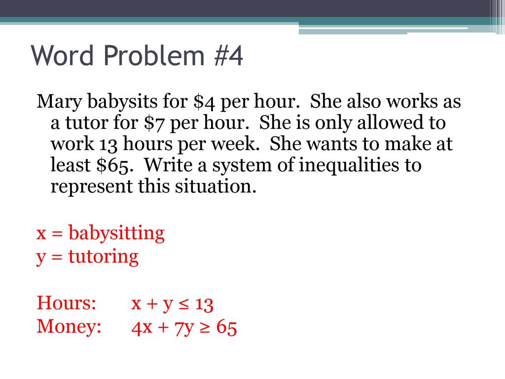 22-22 Systems of Linear Inequalities Word Problems - ppt download Within Inequality Word Problems Worksheet