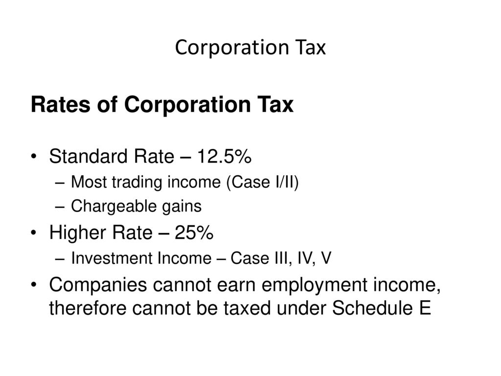Corporation Tax Rates of Corporation Tax Standard Rate – 12.5%