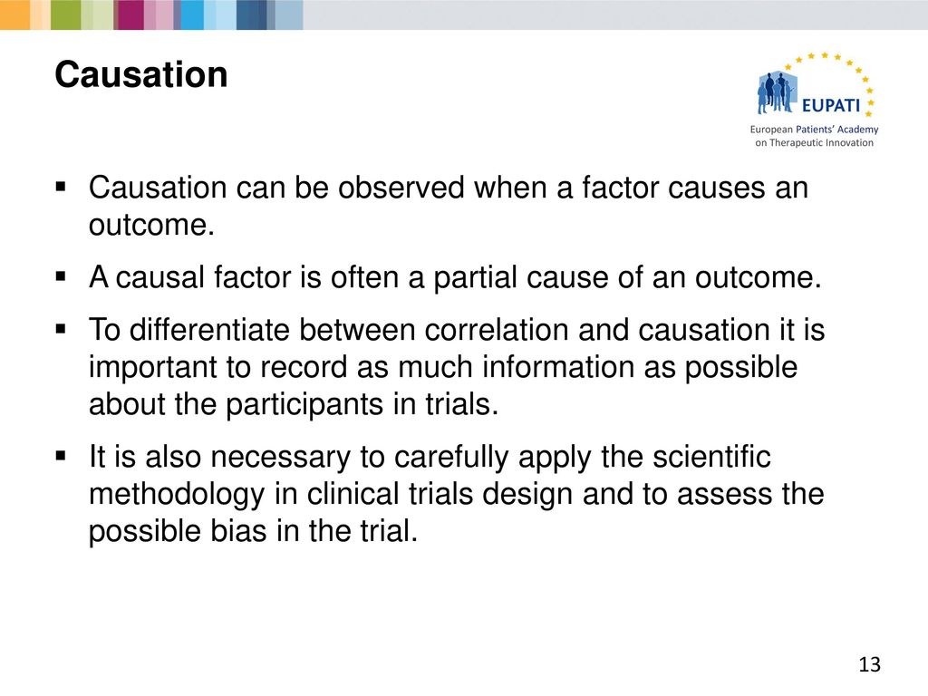 Causation Causation can be observed when a factor causes an outcome.
