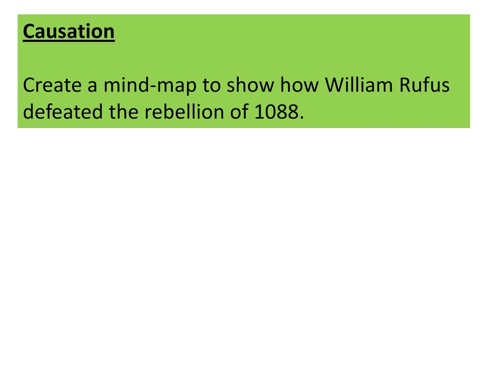 Causation Create a mind-map to show how William Rufus defeated the rebellion of 1088.