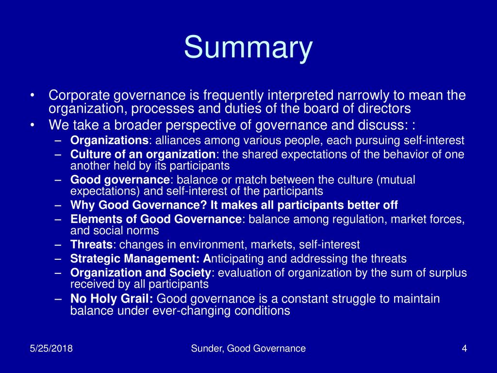 Sunder, Good Governance
