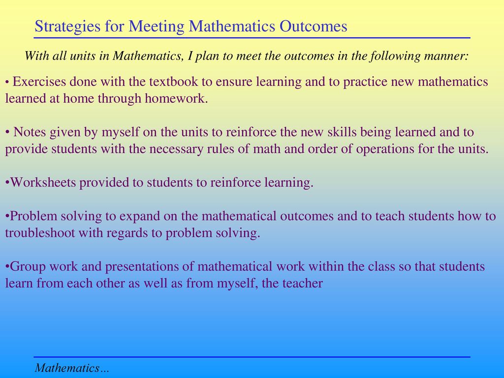Strategies for Meeting Mathematics Outcomes