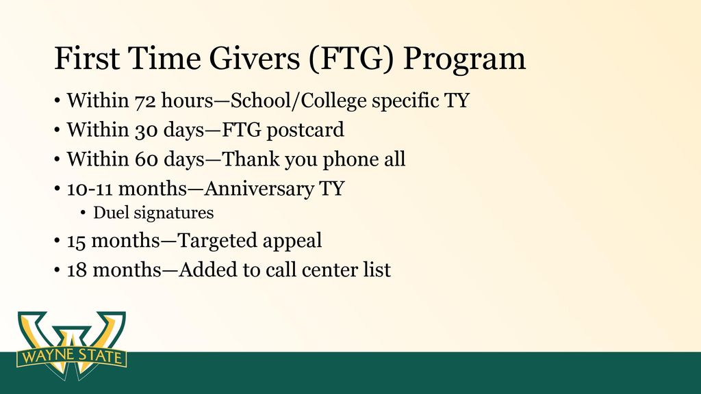 First Time Givers (FTG) Program