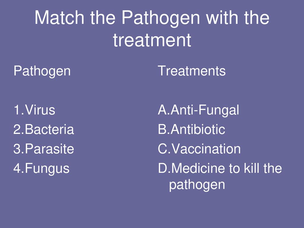 Match the Pathogen with the treatment