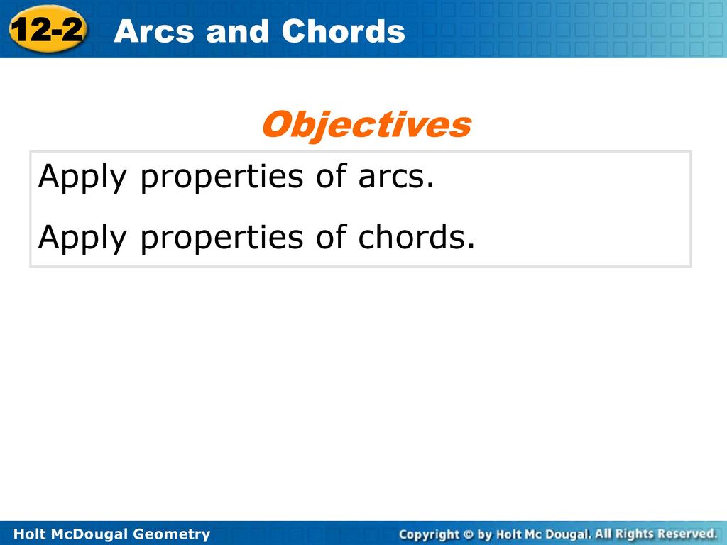 Objectives apply properties of arcs apply properties of chords ppt