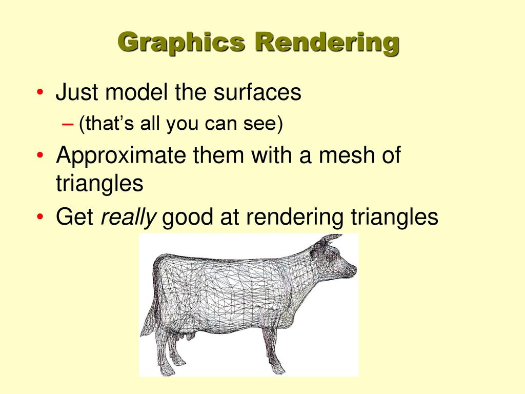 Graphics Rendering Just model the surfaces