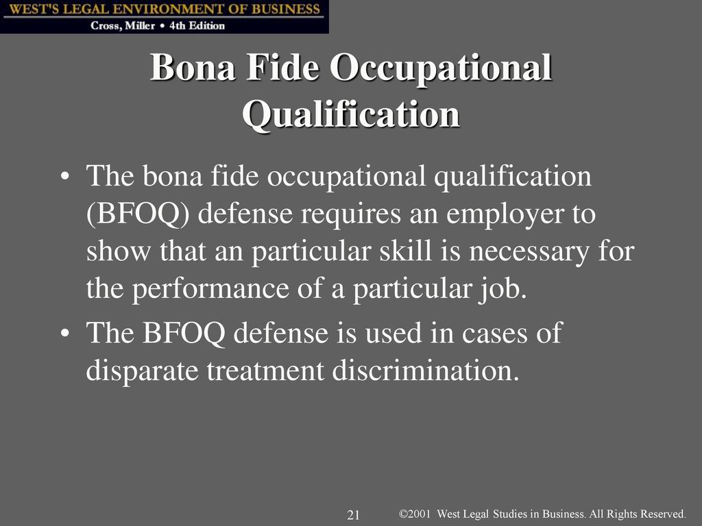 Реферат: Bona Fide Occupational Qualification Bfoq Essay Research