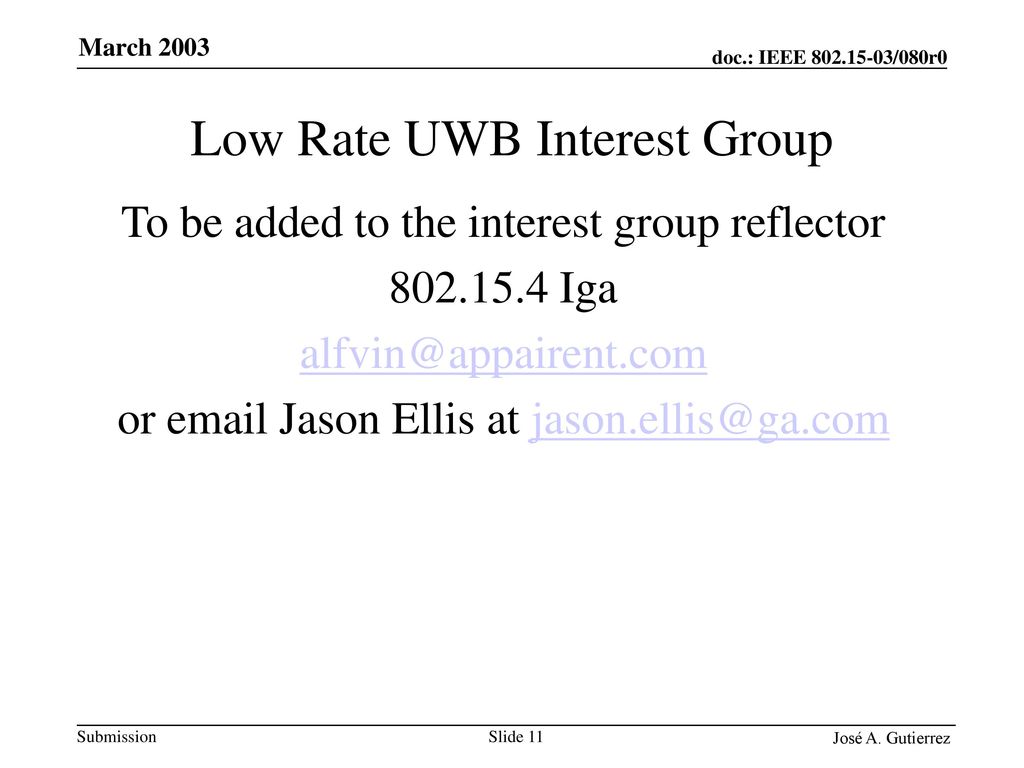 Low Rate UWB Interest Group