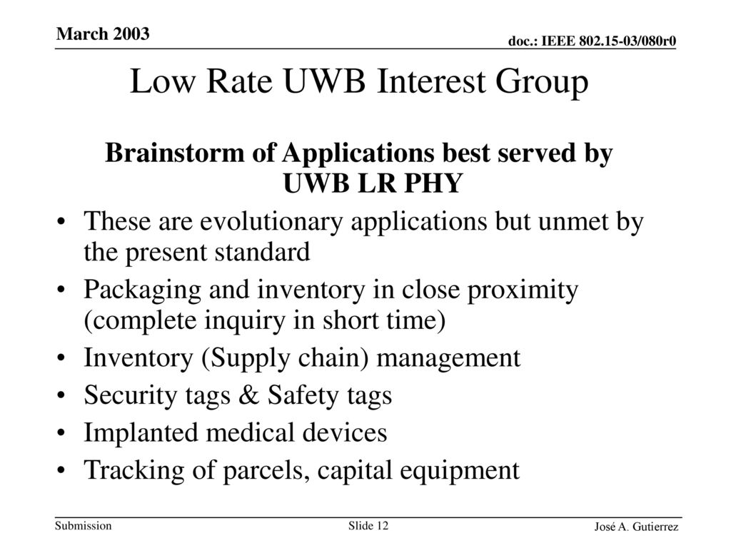 Low Rate UWB Interest Group