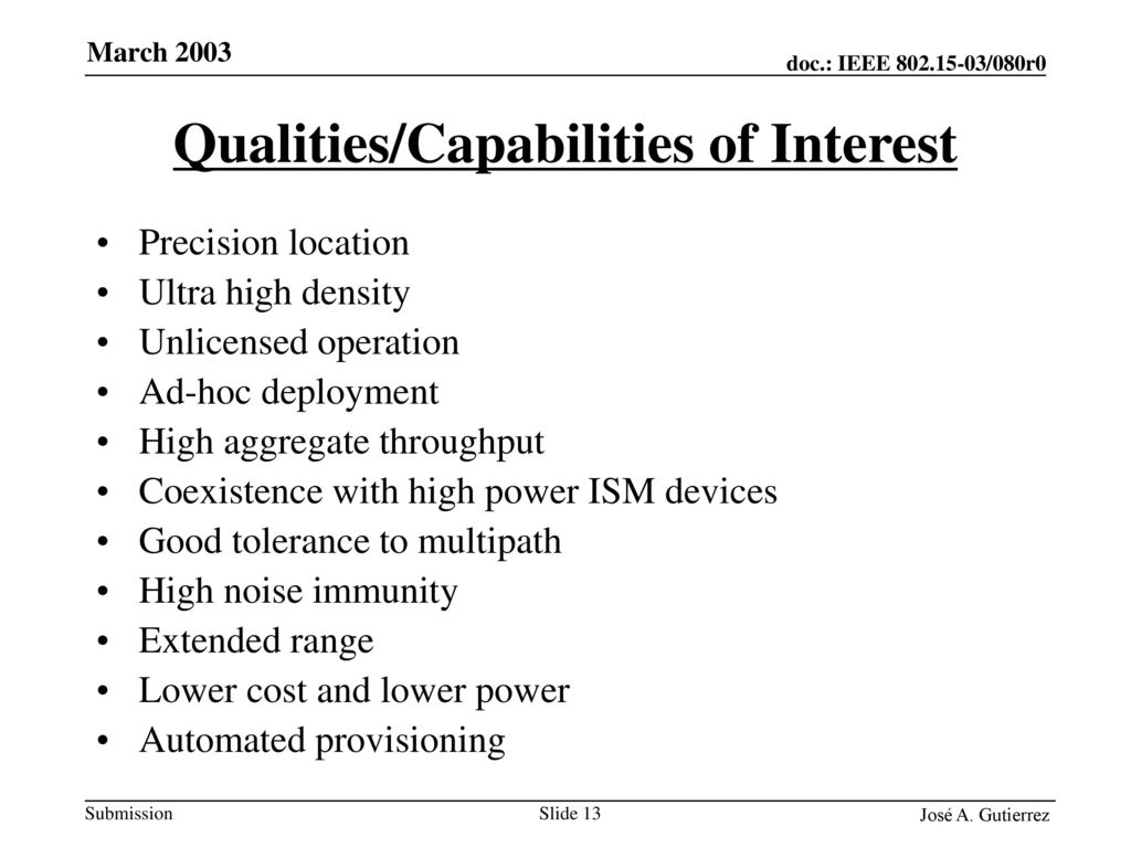 Qualities/Capabilities of Interest