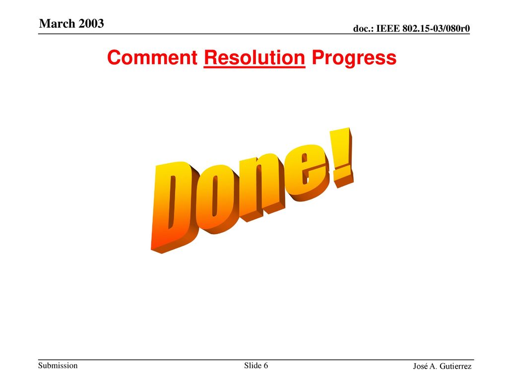 Comment Resolution Progress