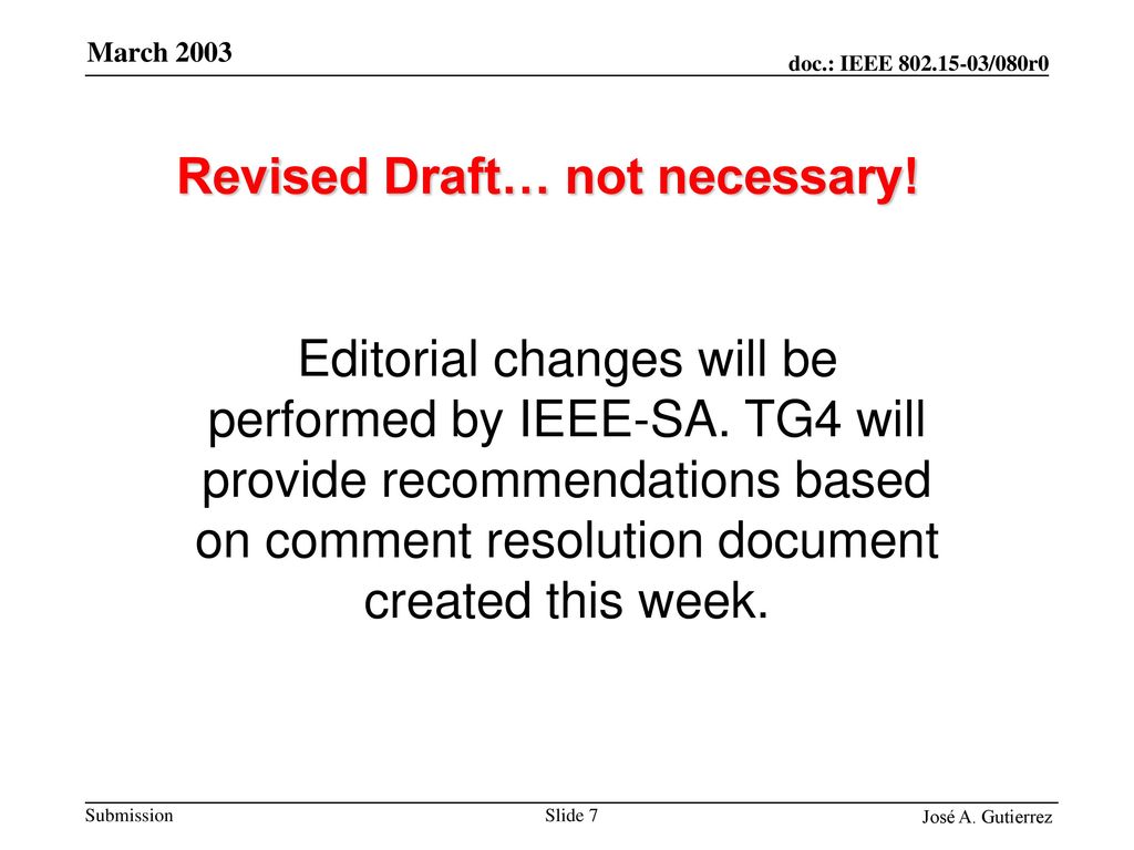 Revised Draft… not necessary!