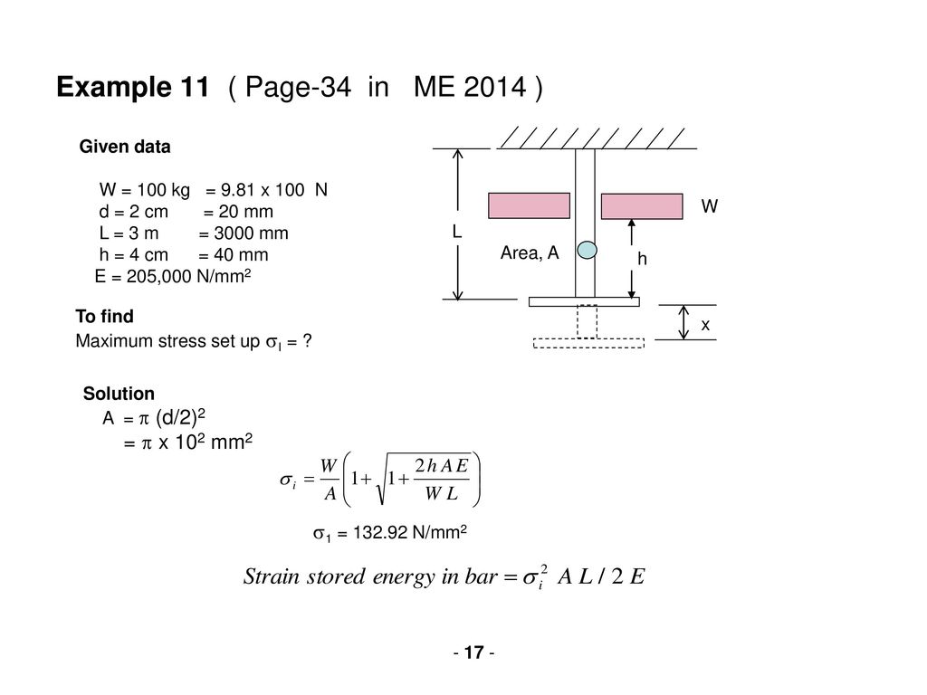 Example 11 ( Page-34 in ME 2014 ) =  x 102 mm2 1 = N/mm2