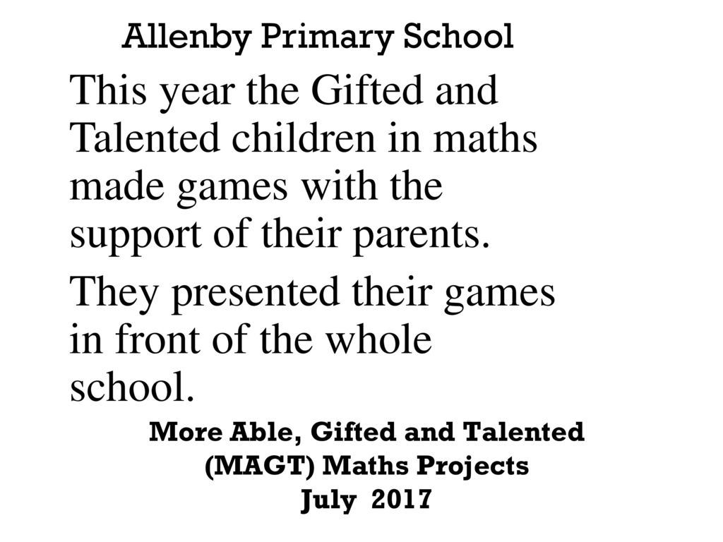 More Able Gifted And Talented Magt Maths Projects July 2017
