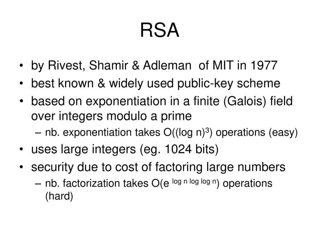 RSA by Rivest, Shamir & Adleman of MIT in 1977