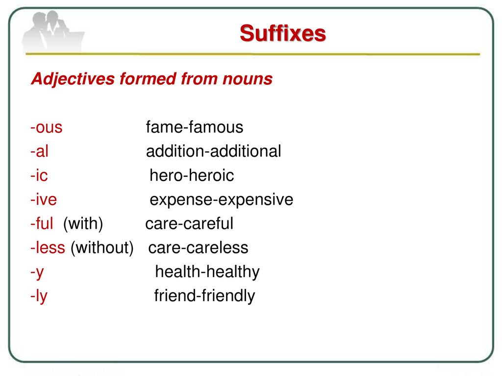 Adjective forming suffixes. Словообразование в английском языке ous. Adjective suffixes в английском языке. Build словообразование. Суффикс ous в английском языке.