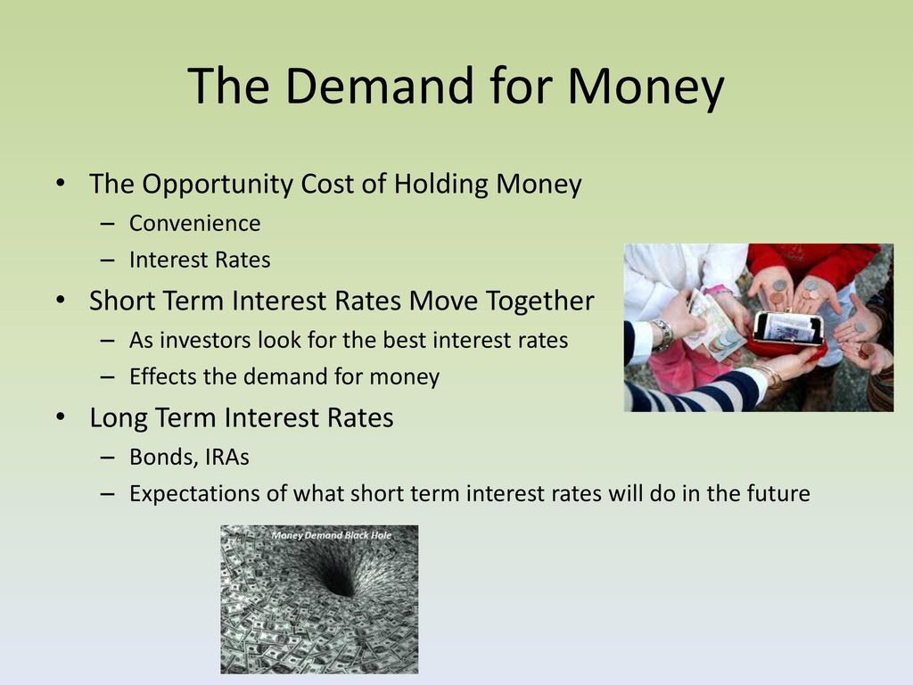 The Demand for Money The Opportunity Cost of Holding Money