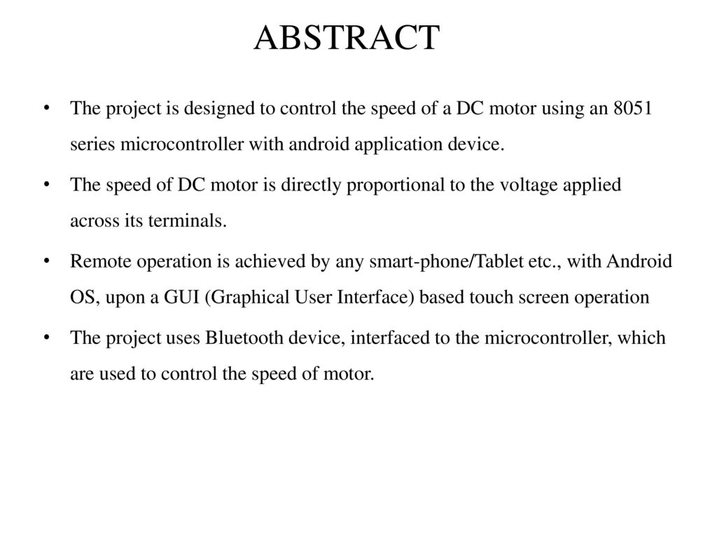 Remote Speed Control Of Dc Motor By Android Applications Ppt