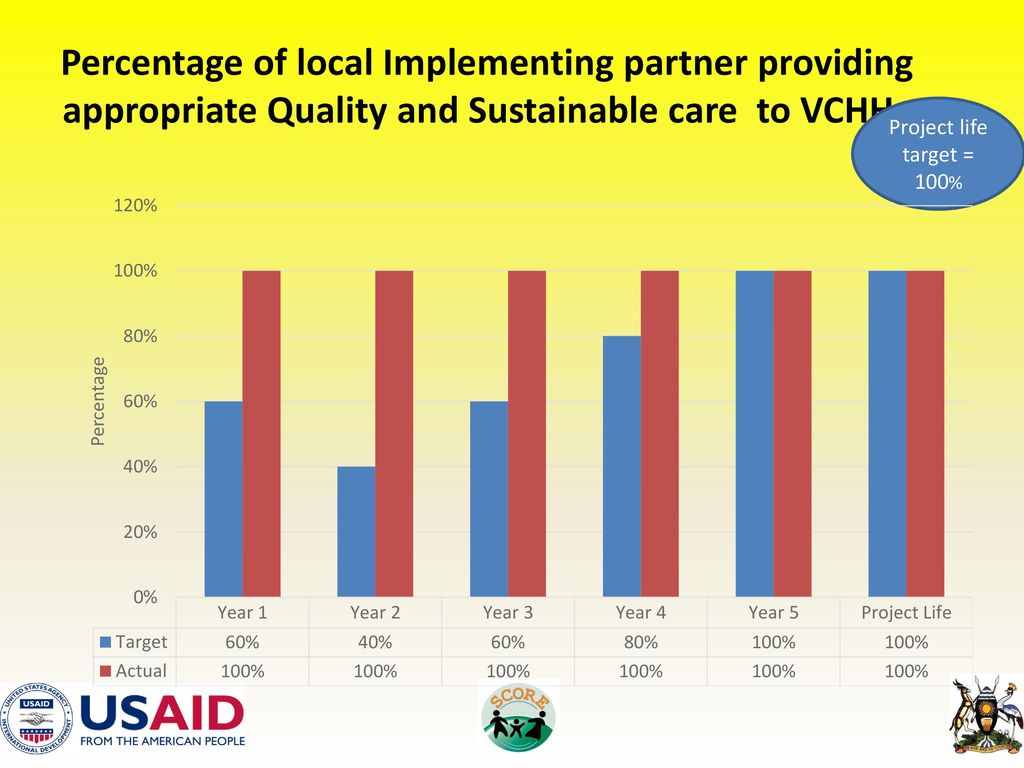 Percentage of local Implementing partner providing appropriate Quality and Sustainable care to VCHHs