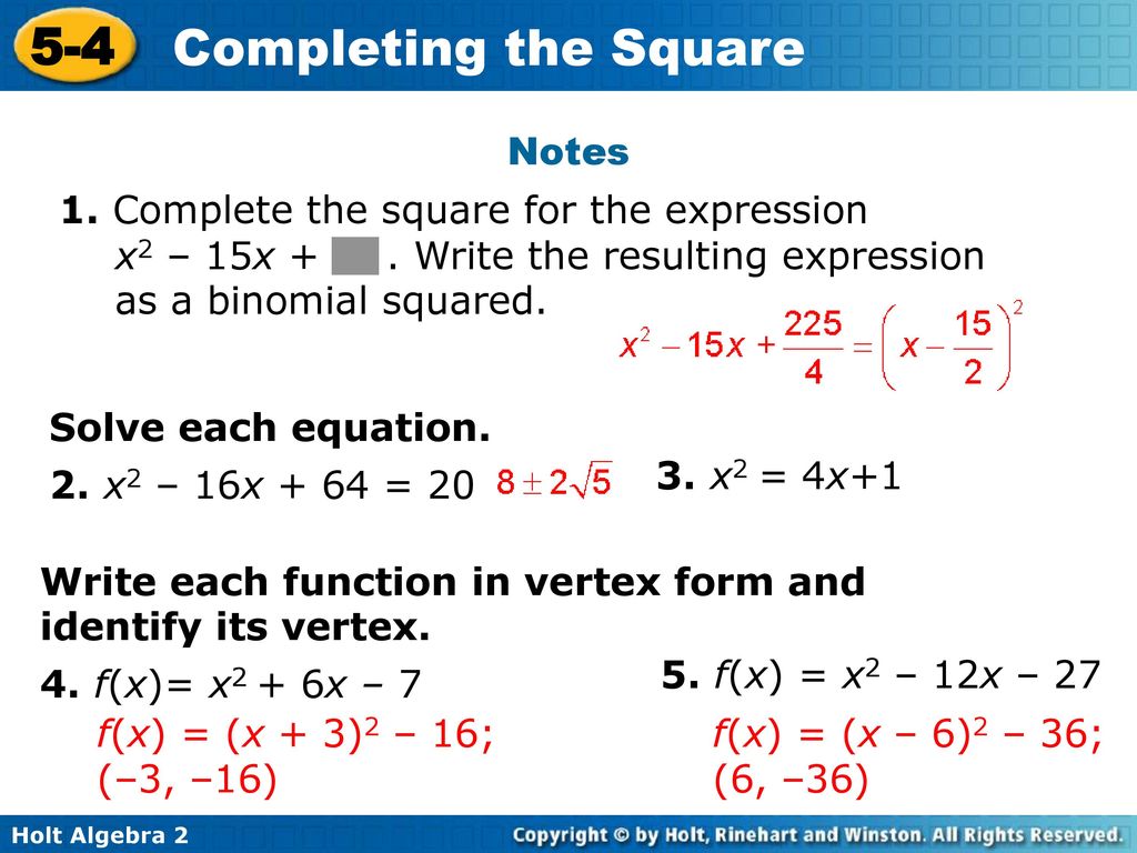 Objectives Solve Quadratic Equations By Completing The Square Ppt Download Objectives Solve Quadratic Equations By Completing The Square Ppt Download