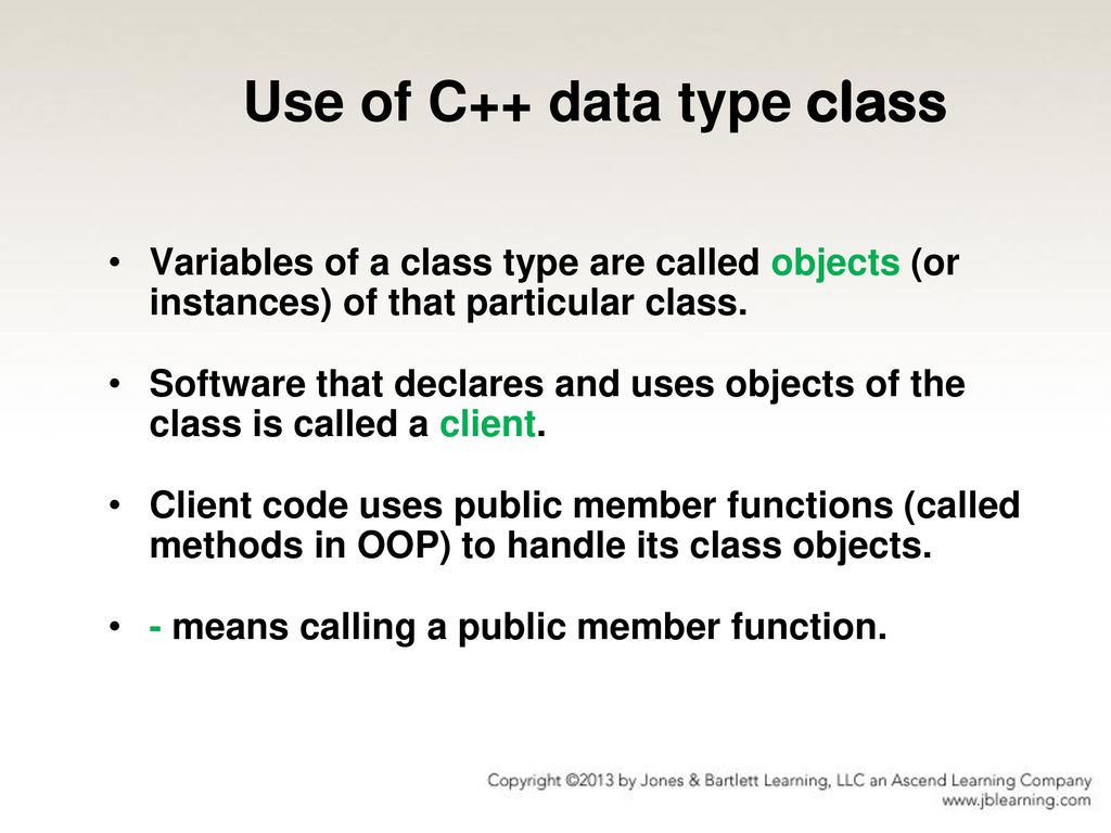 Use of C++ data type class