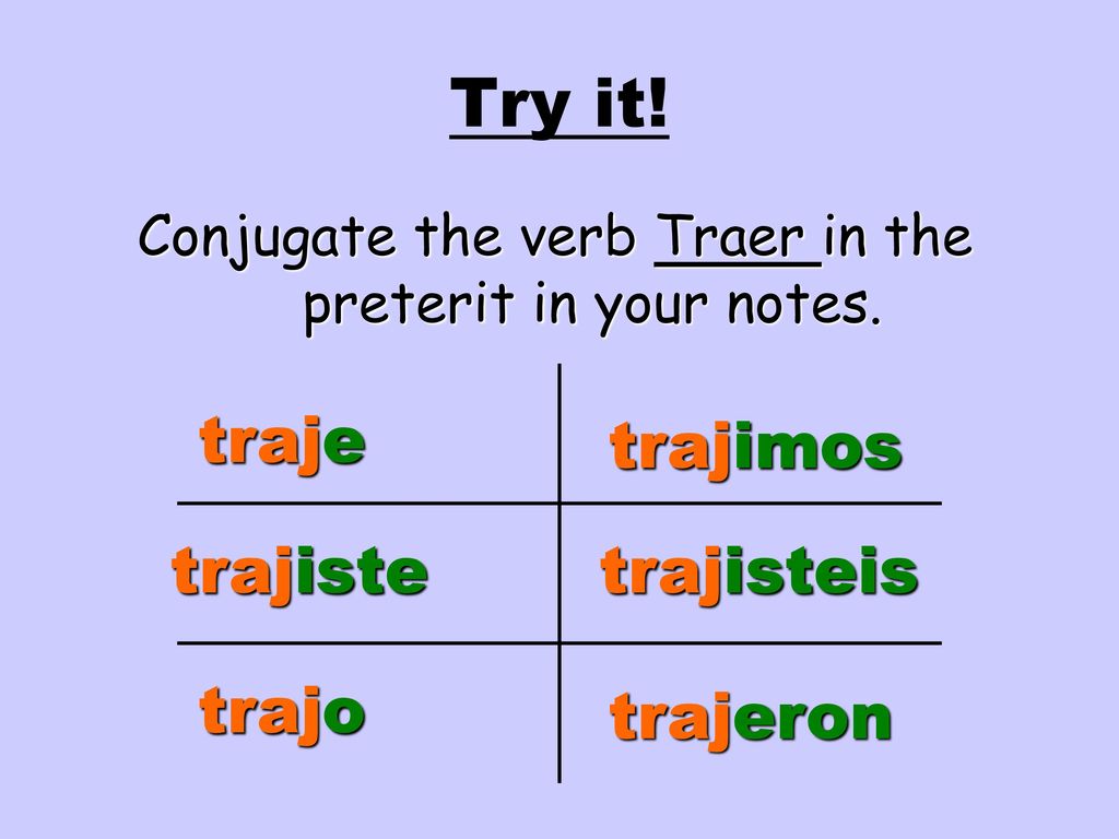 Conjugate the verb Traer in the preterit in your notes. 