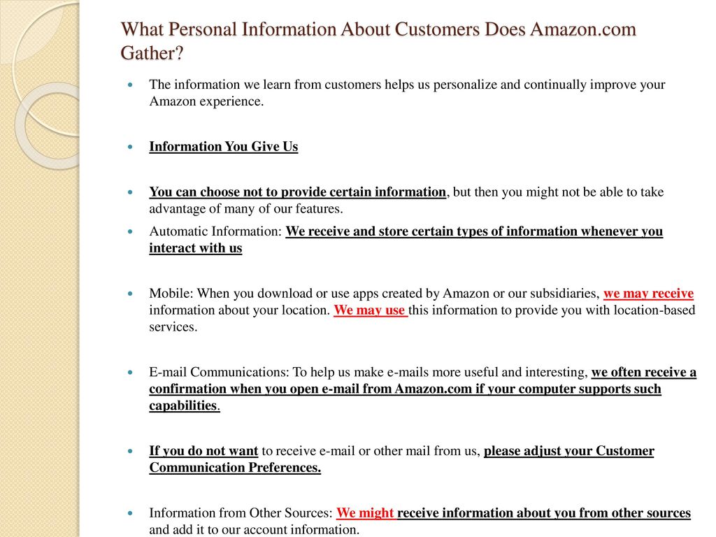 What Personal Information About Customers Does Amazon.com Gather