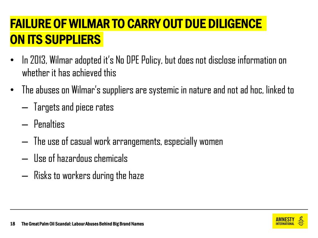 Failure of wilmar to carry out due diligence on its suppliers