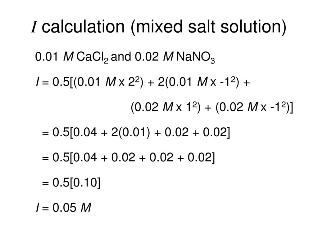 I calculation (mixed salt solution)