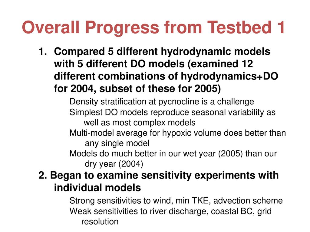 Overall Progress from Testbed 1