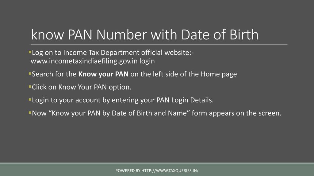 know PAN Number with Date of Birth