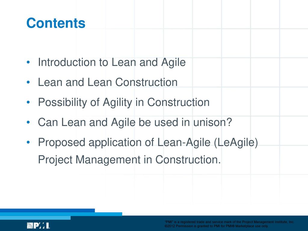 Contents Introduction to Lean and Agile Lean and Lean Construction