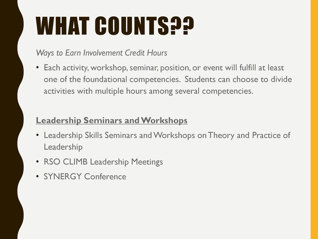 What counts Ways to Earn Involvement Credit Hours