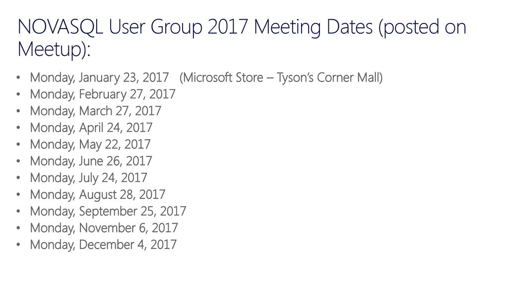 Welcome to the northern virginia sql server user group ppt download