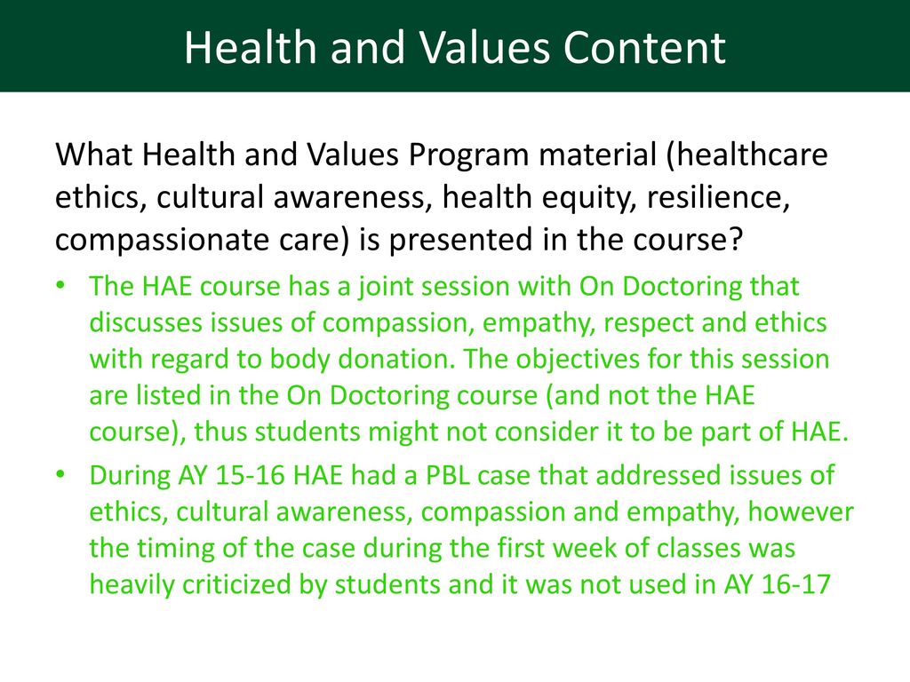 Health and Values Content