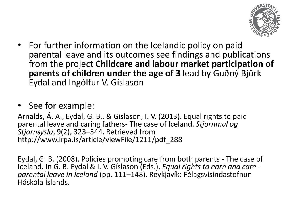 Supervisors Gudny Bjork Eydal And Ingolfur V Gislason Ppt Download